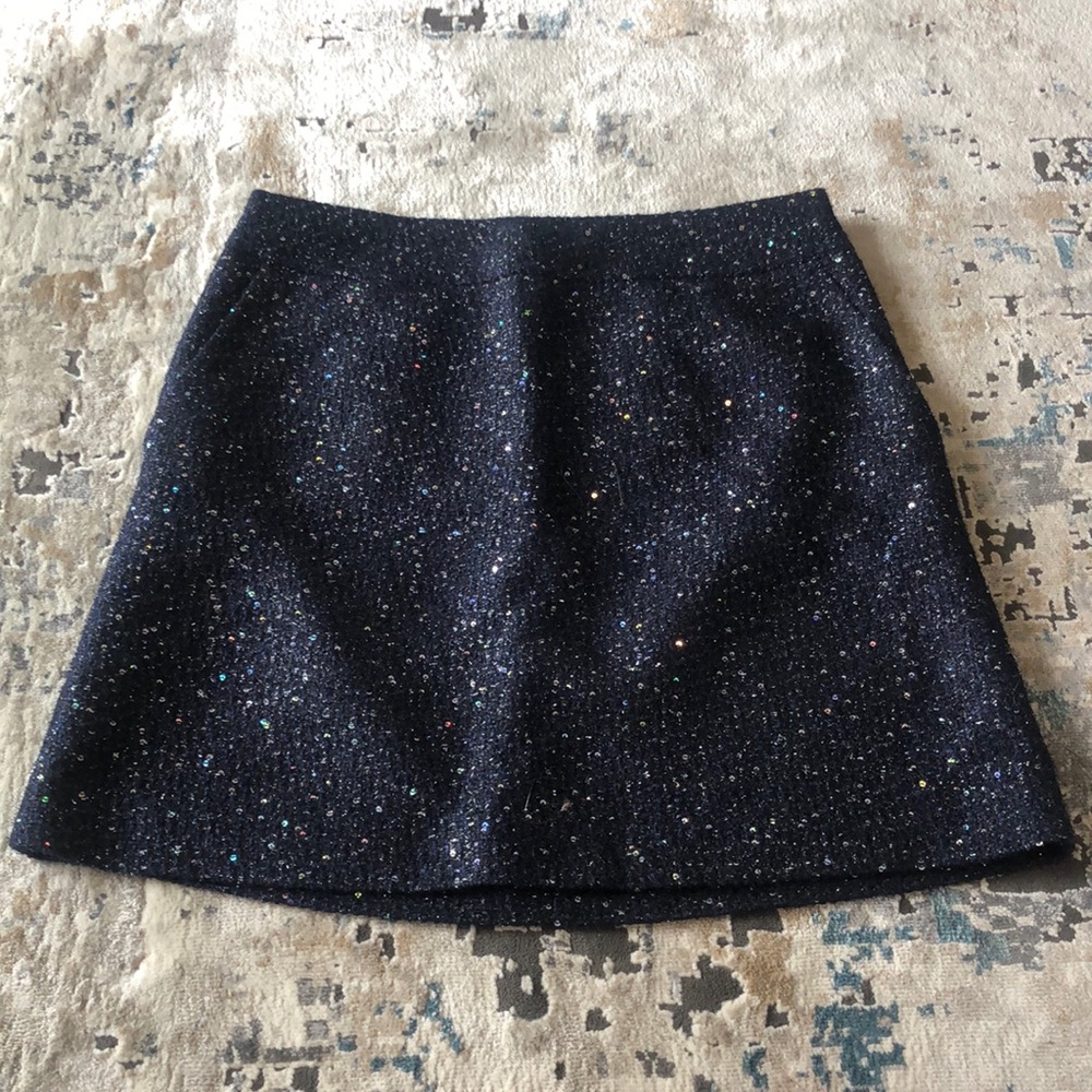 Loft Petite Navy Blue Sequin Skirt